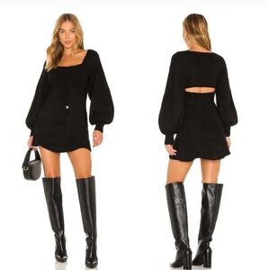 Free people black Emmaline sweater cable knit dress XS mini bodycon cottageco